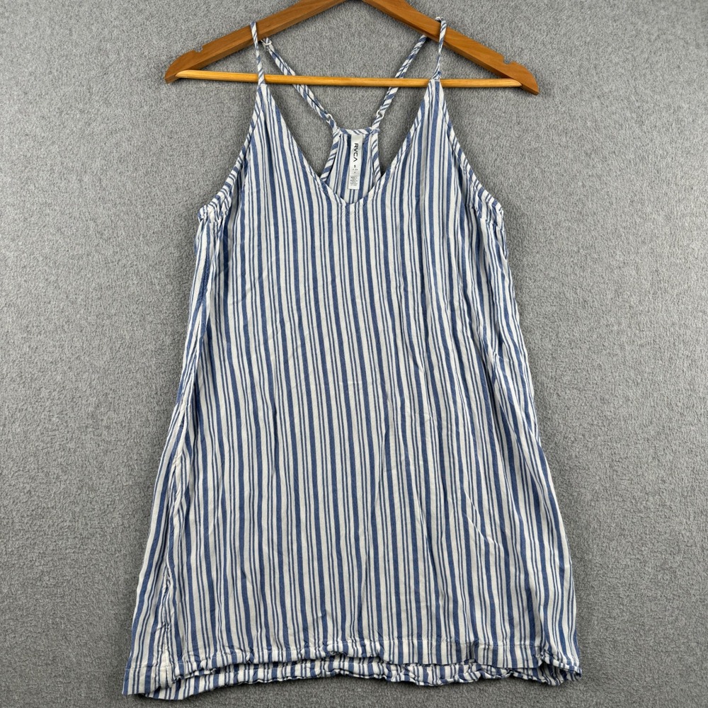 RVCA Dress Womens Small Blue‎ White Striped Mini Shift Racerback Casual Summer